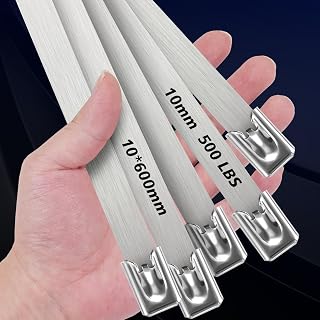 24 Inch 500Lbs Metal Zip Ties, 304 Stainless Steel Cable Ties, Heavy Duty Self-Locking Strap Ties, Steel Cable Tie, 40 PCS Strength for Exhaust Wrap, Garden Ties, Outdoor UV Resistant Cable Ties