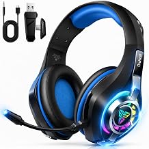 2.4GHz Wireless Gaming Headsets for PS5/PS4/Switch, New RGB Bluetooth 5.4 Noise Cancelling Gaming Headphones with 7.1 Surround Sound, 40mm Drivers, 276g Ultraligero, Memory Foam, 40Hrs Aud&iacute;fonos Gamer
