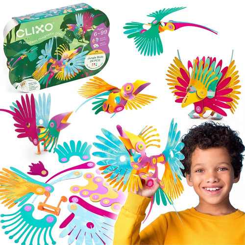 24pc Clixo Jungle Birds Magnetic Building Toys Set for Ages 6-99