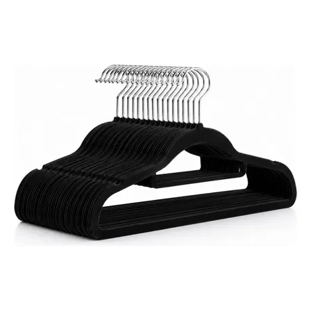 25 Perchas Terciopelo Antideslizantes Resistentes Y Ligeras Negro