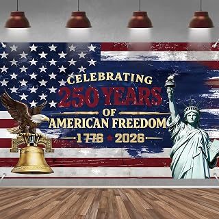 250 Years America Backdrop Banner Photography Background for 250th Anniversary USA Theme 4th of July Independence Day Home Garden Outdoor Party Decorations, 5&times;7ft