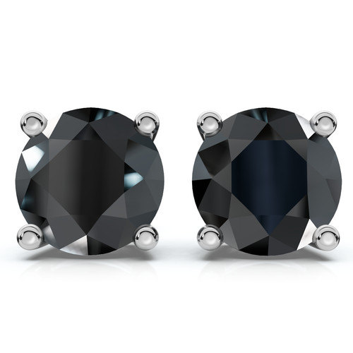.25Ct - 8Ct TW Round 4-Prong Black Diamond Studs 14k Gold