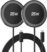 25W Magnetic Wireless Charger: Fast Charging Pad for iPhone 17 16 15 14 13 12 Pro Max, Samsung Galaxy S26 S25, Google Pixel 10, AirPods-Slim Portable for Travel Bedside Office-Black 2 Pack