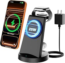 25W MagSafe Charging Station, 3-in-1 Magnetic Wireless Charger for Apple | Phone and Watch Charger Stand for Apple Multiple Devices - iPhone Air 17 16 15 14 13 12 Pro Max, AirPods-Black