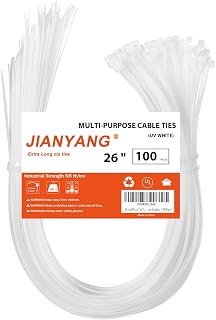 26 Inch White Long Zip Ties,60 LBS Tensile Strength Heavy Duty Large Cable Wire Ties With Self-Locking Adjustable More Durable Nylon Tie Wraps for Indoor Outdoor（100 Pack）