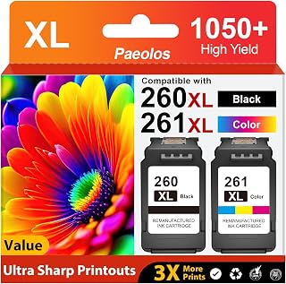 260XL 261XL Replacement for Canon 260 and 261 Ink Cartridges, 2-Pack | Easy Recognition PG260XL CL261XL for Home Office Works with S6420 TS6420a TS6400 TS5320 TR7000 TS5300 TR7020 TR7022 Printer