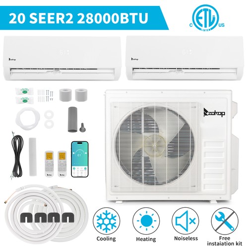 28000 BTU Dual 2 Zone Mini Split Heat Pump Air Conditioner Ductless AC Unit 230V