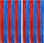 2Pack Red & Blue Metallic Tinsel Foil Fringe Curtain, Party Streamer Decors