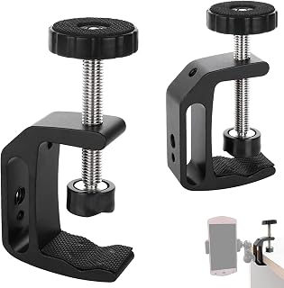 2Pcs Black C Clamp 1/4 and 3/8 Thread Hole for Tables Desk Mount | Multi-Hole Design,Easy to Use,for Desktop Mount Holder, Photo Studio Photography, Quick Release U Clip Holder and Wood Work