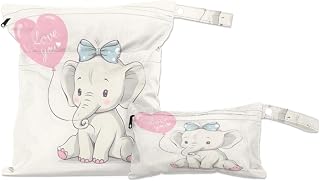 2PCS Wet Dry Bags for Baby Cloth Diapers Waterproof Reusable Storage Bag for Travel,Beach,Pool,Daycare,Stroller,Gym,Laundry,Dirty Clothes,Swimsuits & Wet Clothes, Love Balloon Wet Bag, Cute Elephant
