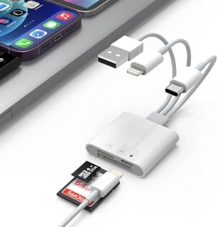 3-in-1 SD Card Reader for iPhone & iPad, Lightning to USB OTG Adapter with SD/TF Memory Card Reader, Plug and Play Camera Card Adapter for Photos & Videos, Compatible with iPhone 15/14/13/12/11 Series