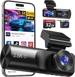3 Channel Dash Cam Front and Rear, 2.5K Dash Camera for Cars, IR Night Vision, 2.4G WiFi App Control, 24H Parking Mode, 2&rsquo;&rsquo; IPS, G-Sensor, Loop Recording, Free 32GB Card Included