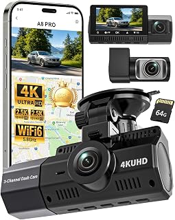3 Channel Dash Cam Front and Rear Inside-4K+2.5K+2.5K, 4K Dash Cam, Free 64GB Card, WiFi Dashcam with GPS, G-Sensor,Loop Recording, HDR, 24H Parking Monitor, Car Dash Cam for Rideshare & Taxi