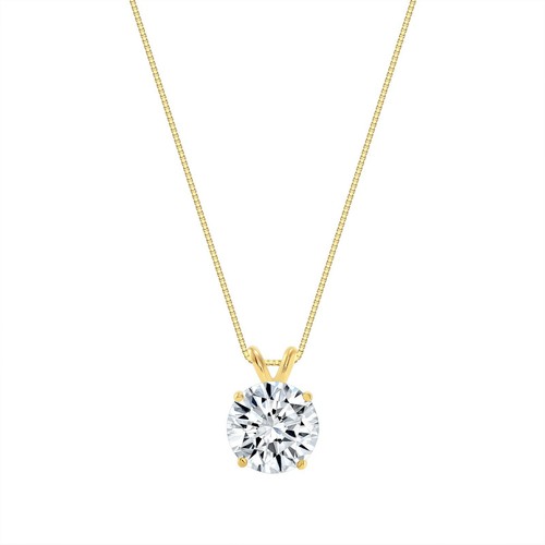 3 Ct Round Lab Created Grown Diamond Real Solid 14K Yellow Gold Pendant Necklace