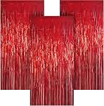 3 Pack 3.28ft x 6.56ft Red Metallic Tinsel Foil Fringe Curtains, Photo Booth Backdrop Party Decorations for Birthday Wedding Baby Shower Graduation Valentines Day New Years