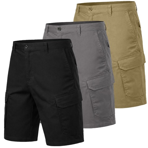 3-Pack Men's Cotton Flex Stretch Cargo Shorts W/o Belt