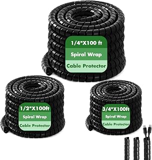 3 Pcs Spiral Wrap Cable Protector, Safe 1/4"+ 3/4"+1/2" Od x 100 FT Pre Cut Lengths Hydraulic Hose Protector Wrap to Avoid Wear and Extend Life for Hydraulic Pneumatic Hoses (Black)