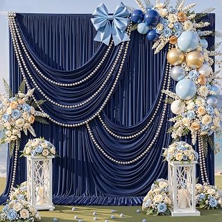 30ft x 10ft Navy Blue Backdrop Curtains, Navy Blue Drapes Backdrop Fabric