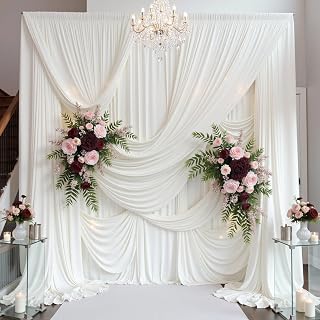 30ft&times;15ft Ivory Backdrop Curtain for Wedding Parties, 6 Panels Wrinkle Free 15 FT Long Polyester Photo Backdrop Drapes Back Drop Cloth for Birthday Photography Background