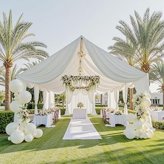 30ftx40ft Ivory Ceiling Curtain for Wedding Parties | 6 Panels Wrinkle-Free 40 FT Long Tent Draping Curtains for Wedding, Birthday & Theme Parties, 40ft Height with Rod Pocket
