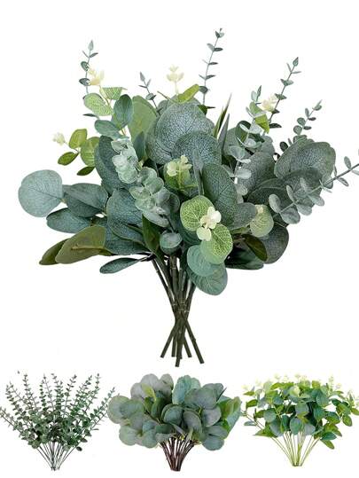 /30pcs Mixed Artificial Eucalyptus Leaves & Branches, Bulk Fake Silver Dollar Eucalyptus Greenery, Artificial Eucalyptus Plant Stems For Wedding Centerpieces, Floral Decor, Gifts, Graduation, Aesthetic Home $1.69