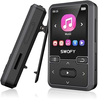 32GB MP3 Player with Bluetooth 5.0 - Portable Clip Music Player with FM Radio, Voice Recorder, Pedometer, Mini Design Ideal for Sport, Earphones Included Black