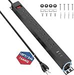 360&deg; Rotating Mountable Power Strip with USB Ports, 8 Outlet Surge Protector Power Strips Wall Mount, Metal Heavy Duty Versatile Outlet with 10FT Power Cord, Home Office Industrial Garage Commercial