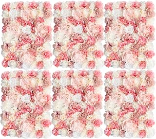 3D Flower Wall Backdrop 6 Pack, 24x16 Inch Blush Pink & Ivory Artificial Rose Panels, Polyester Material for Wedding, Party, Photo Studio, Home & Fence Decor