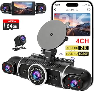 4 Channel 360° Dash Cam, 2K Front + 1080P Rear/Left/Right for Cars, 5GHz WiFi 20MB/s | Free 64GB SD Card, APP Control, Night Vision, GPS,170 Wide Angle, WDR,G-Sensor,24H Parking Mode, Loop Recording
