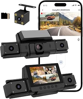 4 Channel 360 Dash Cam Front and Rear Inside & Left Right for Cars, 1080P with GPS 2.4GHz WiFi & APP Control, IR Night Vision, WDR, G-Sensor,Loop Recording, 24H Parking Mode,32GB Card for Taxi