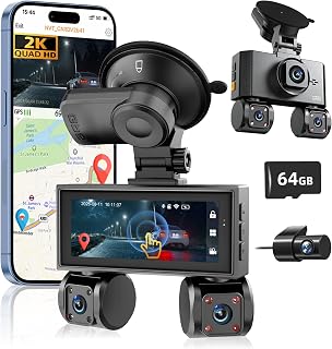 4 Channel Dash Cam Front and Rear Inside, 360&deg; View Car Camera, 64GB Card