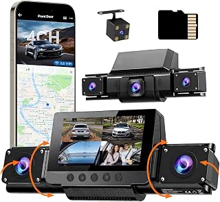 4 Channel Dash Cam Front and Rear,360&deg;View, WiFi, APP,Dash Camera for Cars | 8 IR LEDs,5G WiFi 4 Dashcam, G-Sensor, Loop Recording, 24H Parking Mode, Night Vision, Car Dash Camera,Free TF Card (32, GB)