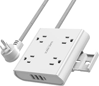 4-Outlet Power Strip with USB C-SUREANCE Surge Protector, 4 USB Ports, 1050J, 5FT Extension Cord, Flat Plug, Wall Mountable, ETL Listed - Desktop Charging Station for Home, Office, Dorm Essentials
