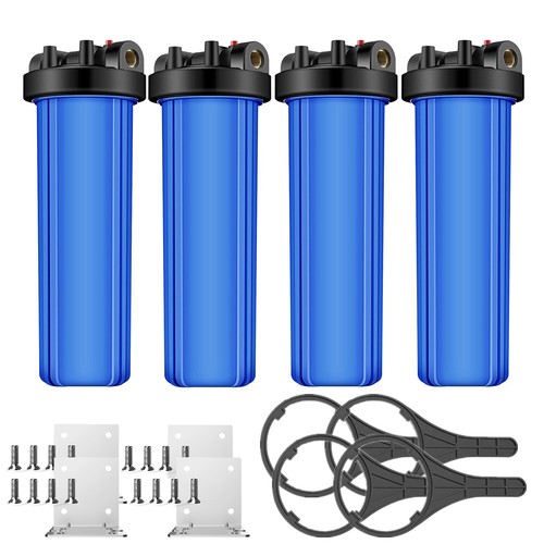 4 Pack Big Blue Whole House Water Filter Housing for 20" x 4.5" Home RO System