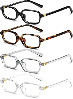 4 Pack Blue Light Glasses for Women and Men, Retro Rectangle Frames