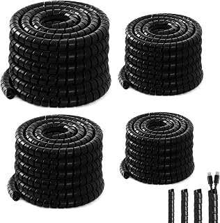 4 Pcs Spiral Wrap Cable Protector, Safe 1/4"+3/8"+1/2"+3/4" Od x 50 ft Pre Cut Lengths Hydraulic Hose Protector Wrap to Avoid Wear and Extend Life for Hydraulic Pneumatic Hoses (Black)