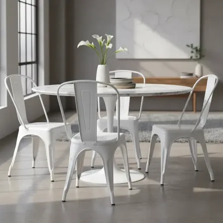 4 Sillas Comedor Cocina Exterior Tolix Metal 165kg Blanco