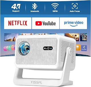 [4000ANSI & Now with Netflix] 4K Smart Projector with WiFi and Bluetooth, Auto Focus & Keystone Mini Projector with Stand, Outdoor Home Theater Small Proyector for bedroom(white)