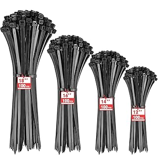 400PCS Zip Ties, Assorted 12/14/16/18 Inch Black Cable Ties, 150Lbs | Heavy Duty UV Resistant Self Locking Wire Ties, Multipurpose Cable Management for Indoor & Outdoor Applications