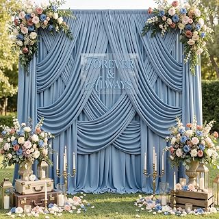 40ftx12ft Dusty Blue Backdrop Curtains for Parties, Wrinkle Free Polyester Photo Backdrop Drapes 8 Panels 12 ft Long Back Drop Cloth Drapery for Wedding Birthday Photography Background Party