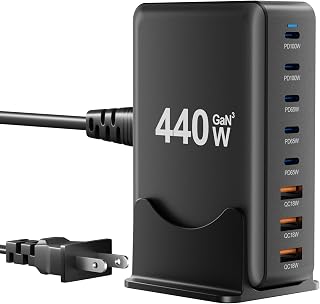 440W USB C Fast Charger Block, 8 Port Charging Station, GaN Ⅲ Multi Port Charging Station Hub for Multiple Devices, Multiport USB Charger Station Compatible with MacBook iPhone iPad Dell