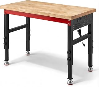 48" Heavy Duty Workbench, 2500 LBS Load Capacity Work Bench with 1.2" Laminated Wood Top & Reinforced Steel Frame, Adjustable Height Work Table for Garage, Workshop, Office, Home (Feet)
