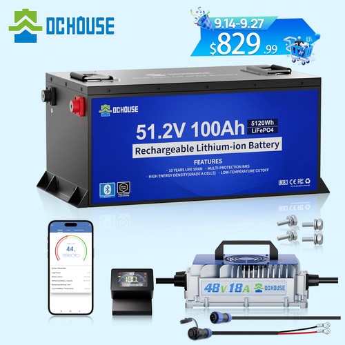 48V 100Ah Golf Cart Lithium Lifepo4 Battery Metal Case + 18A Charger Bluetooth