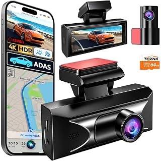 4K Dash Cam Front and Rear, 2.5k Rear,Starlight Night Vision G Sensor ADAS | 5.8GHz Wi-Fi DashCam,Dual Dash Camera for Cars with 64GB Card GPS ,APP Control, HDR,WDR,Loop Recording & 24H Parking Mode