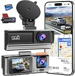 4K Dash Cam Front and Rear, Free 128GB Card, Dash Camera for Cars