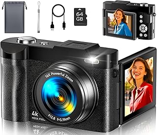 4K Digital Camera for Photography, 50MP Autofocus Point and Shoot Digital Cameras for YouTube, 16X Zoom with 2.8" 180&deg;Flip Screen, Vlogging Camera for Teens & Beginners- 64GB