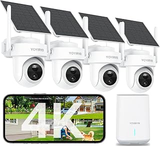 4K Security Cameras Wireless Outdoor, Ethernet Base Station, No Subscription, 64GB Local Storage, Solar Home Security Camera System, 360&deg; Auto Tracking, Color Night Vision, 4-Cam Kit, -15&deg;F