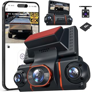 4K+1080P*3 FHD Dash Cam Front and Rear, 360&deg; Car Camera, 5.8GHz WiFi 20MB/s