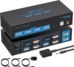 4K120Hz HDMI KVM Switch 2 Monitors 2 Computers 8K USB 3.0 KVM Switches for 2 Computers Share Dual Monitor and 4 USB Devices Support Extended/Copy Mode with DC 12V/1A&Wired Controller