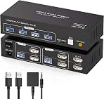 4K@120Hz KVM Switch 2 Monitors 2 Computers KVM Switch Share Dual Monitor and 4 USB Devices Support Extended/Copy Mode with USB 3.0 Cables and Extended Controller